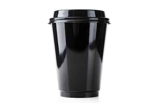 Black paper coffee cup with lid isolated on white background