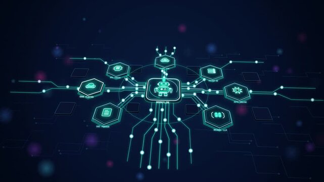 AI Workflow Automation and Neural Network Concept Motion Graphics
