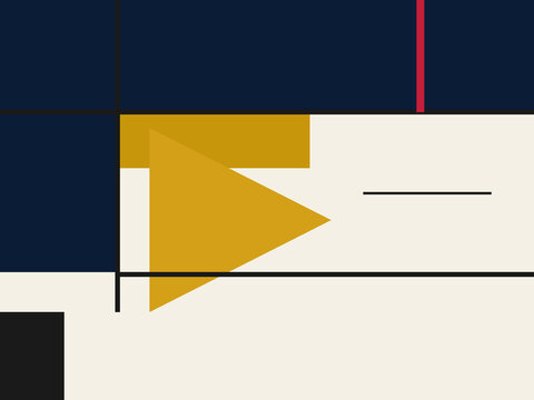 Swiss constructivist navy ochre geometric poster with triangle focal bold grid rules and cream copy space