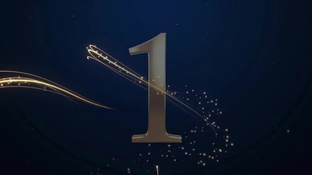 Golden number three digit with swirling light trails on dark blue background numeric gold yellow metallic glossy for happy new year 2027