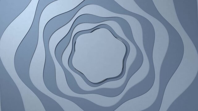 Paper Cut Spiral Tunnel in Grey Blue Wavy Paper Rings Pulling Inward for Confusion Stress and Overthinking Seamless Loop 4K