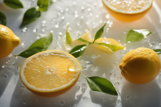 Tactile lemons on ice close-up