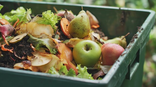 Colorful compost filled with vegetable scraps.