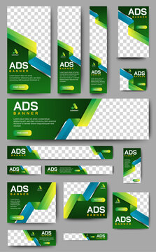 Business Advertising Banners template design with green background concept. vector	