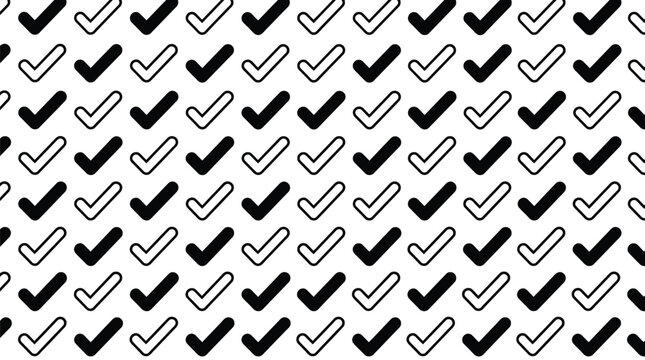 Black and white check marks repeating pattern in modern minimal graphic style on white background