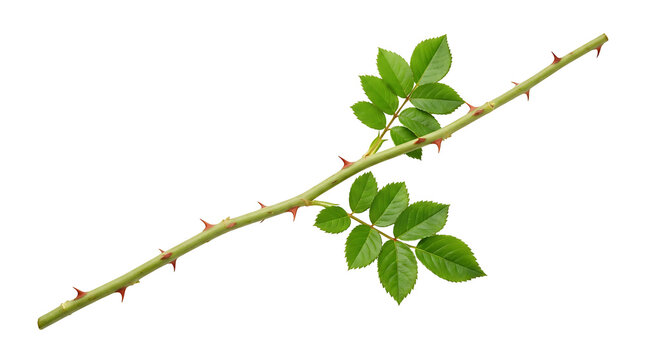 Rose stem with leaves and thorns isolated on transparent background png