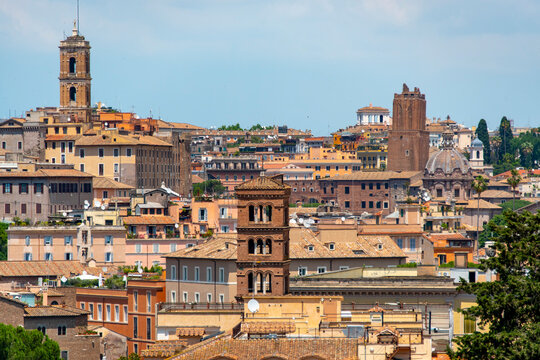 Historic and Residential Buildings on Aventino Hill Panoramic Terrace - Rome - Italy