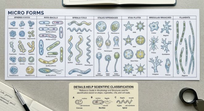 Microbiology Classification Chart Showing Diverse Bacteria Shapes and Structures