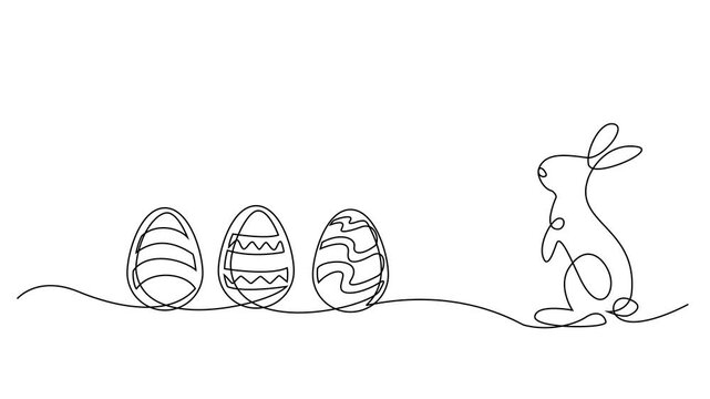 Continuous Line Drawing Animation: Minimalist Easter Bunny and Decorated Eggs