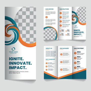 Ignite innovate impact corporate business strategy trifold brochure template
