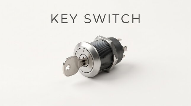 Key switch lock mechanism for electrical control panels isolated on white background