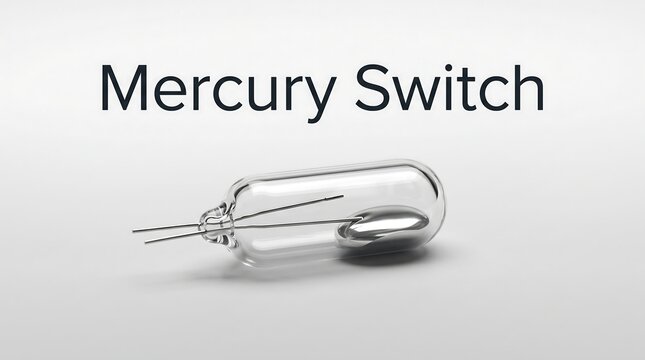 Mercury switch in glass capsule for tilt sensing and electrical control isolated on white