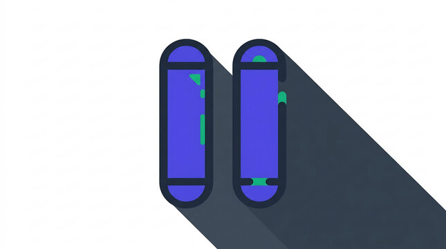 Pause icon with long shadow on white background