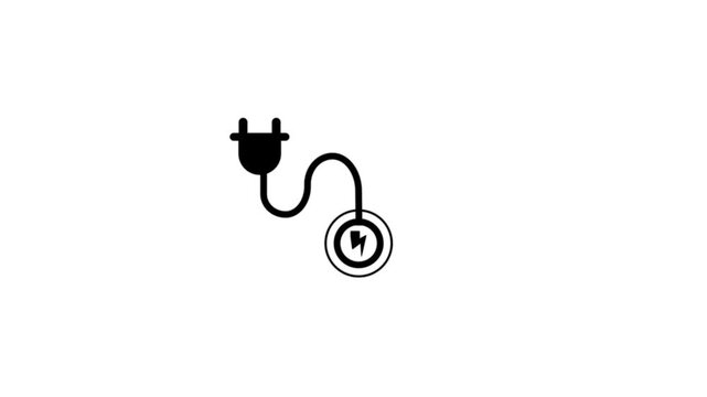 Power charge icon with electric plug and lightning bolt animation on white background. Lightning bolt electric plug animation for charging supply, energy, power and technology concepts icon.