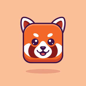 Cute square red panda head mascot icon design
