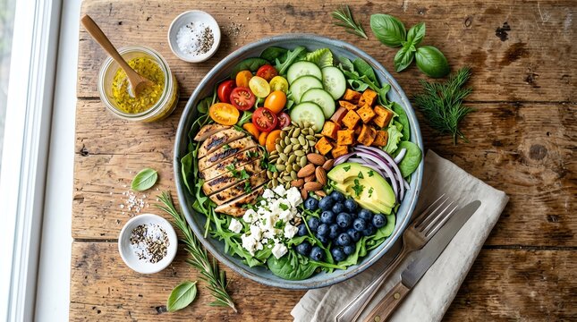 Delicious and Healthy Chicken Salad Bowl with Fresh Ingredients