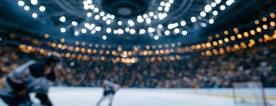 Blurred hockey match with players in action and an enthusiastic crowd  