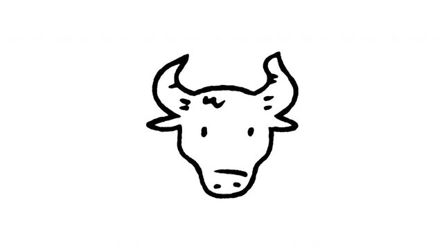 Animated doodle icon of Taurus zodiac sign symbol featuring a strong bull head with horns.
