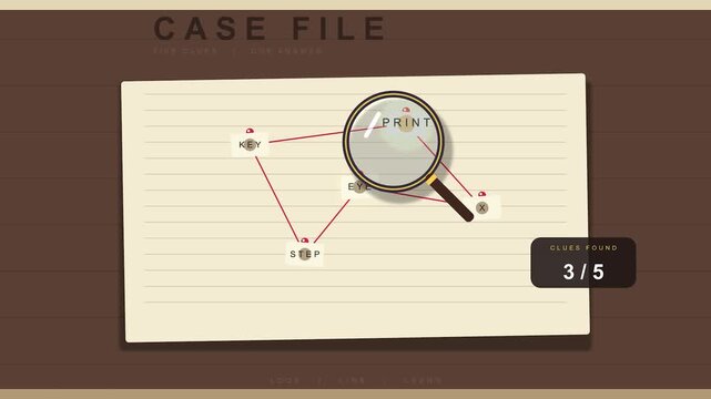 Connecting dots investigation on paper with magnifying glass during detective work
