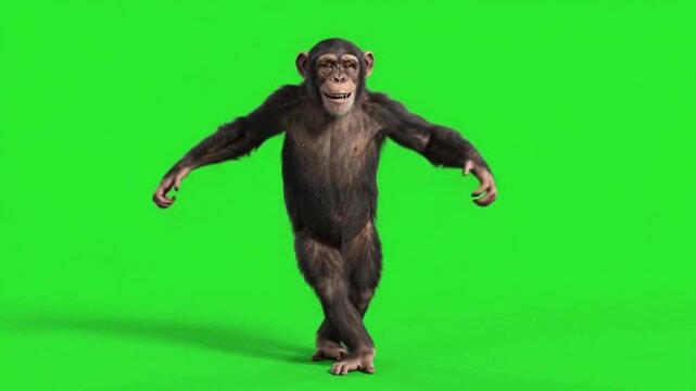 Funny Chimpanzee Dancing Like a Gangster with Confident Hip Hop Moves and Silly Body Language on Green Screen Background