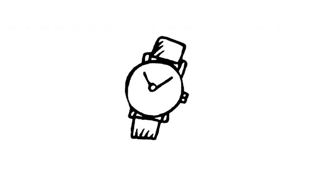 Animated doodle icon of a classic wristwatch with a leather strap for personal timing.