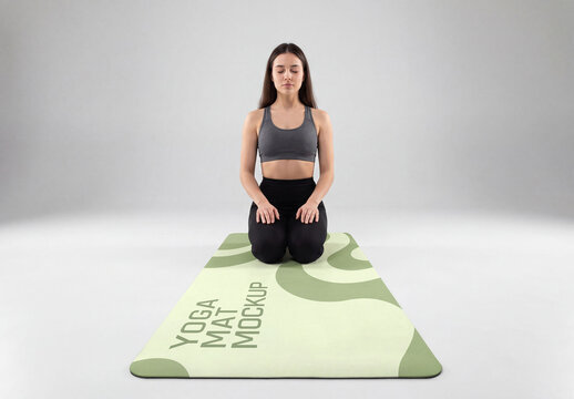 Yoga Mat Mockup with Woman Meditating