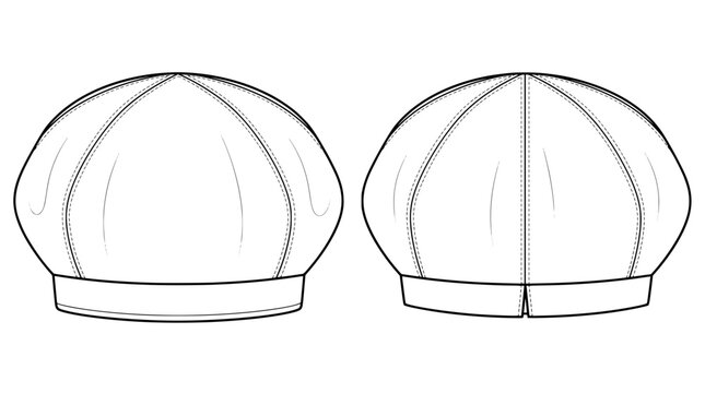 flat vector technical drawing of women paneled beret hat