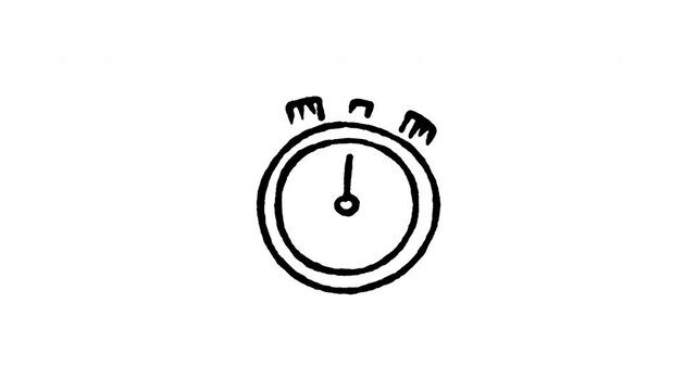 Animated doodle icon of a handheld sports press stopwatch timer for measuring elapsed time.