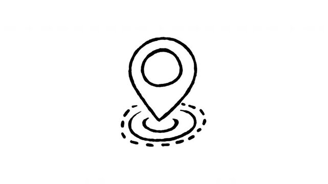 Animated doodle icon of a map pin centered inside a target radius circle for precise GPS positioning.