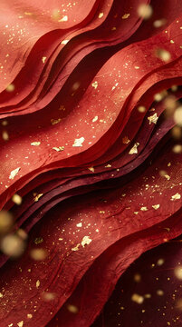Abstract Red Japanese Silk Paper with Floating Gold Leaf Flakes New Year