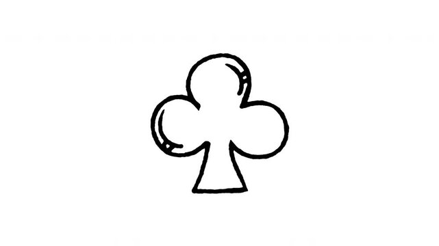 Animated doodle icon of a club suit symbol for playing cards and casino card games.