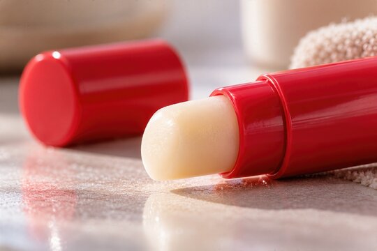 Lip balm stick for dry chapped lips. Lip care, skincare essentials, personal wellness.