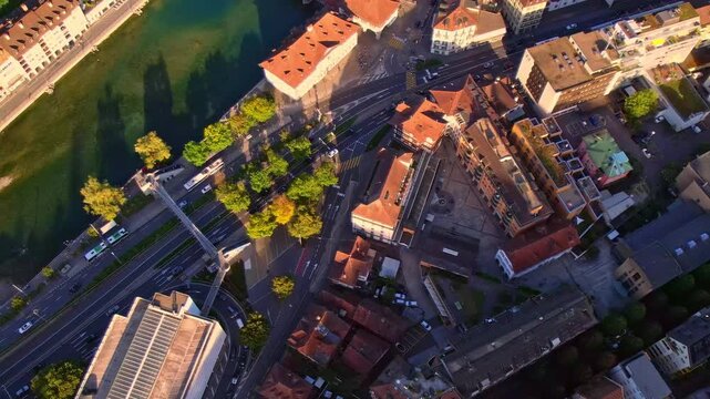 Panoramic aerial view of Lucerne (Luzern) city and old town, Switzerland