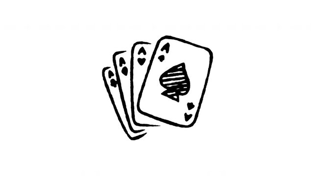 Animated doodle icon of four aces playing cards spread out as a winning poker hand