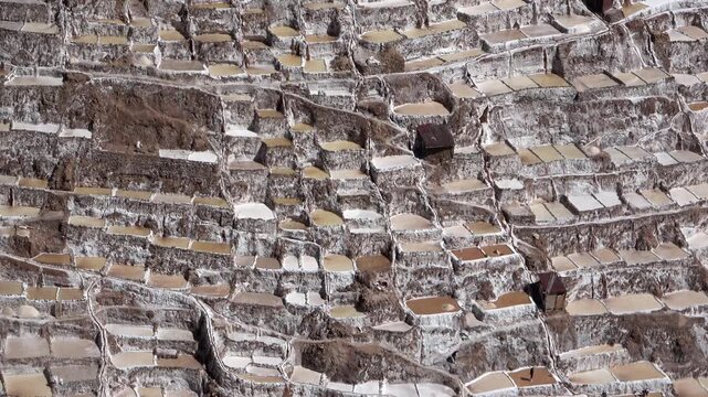 Detailed View of Terraced Salt Evaporation Ponds at Salineras de Maras, Peru