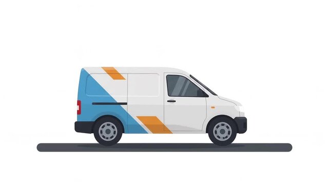 Modern delivery van driving on flat road against plain backdrop a vector animation of a moving along a simple representing