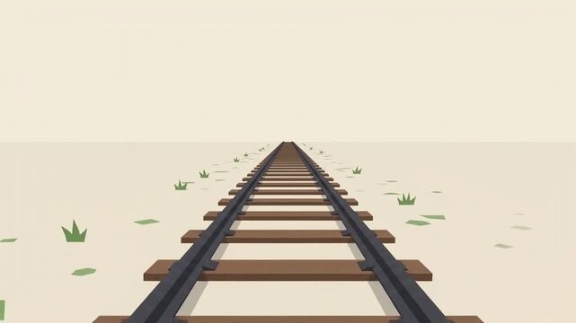 Straight train tracks stretching into the horizon on dry desert ground a flat vector illustration of railroad receding