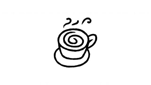 Animated doodle icon of a coffee cup with beautiful latte art milk foam on top.