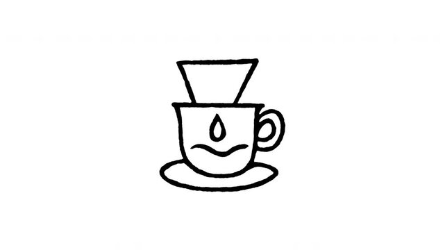 Animated doodle icon of a pour over coffee dripper funnel filter brewing process.