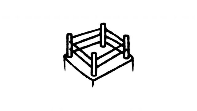 Animated doodle icon of a squared boxing ring canvas ropes setup for fighting matches.