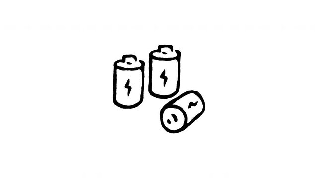 Animated doodle icon of AA electric batteries for emergency power supply and devices.