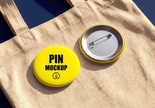 Round Pin Button Mockup on Canvas Tote Bag