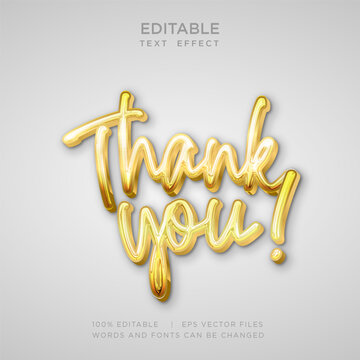 Thank You 3D Editable Text Effect Gold Foil Balloon Calligraphy Vector Font Style