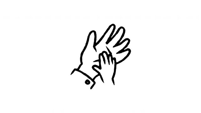 Animated doodle icon of a father and child hands giving a high five for celebration.