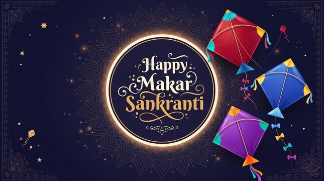 Happy Makar Sankranti Elegant Kite Festival Dark Blue Banner Background