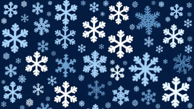 Falling snowflake pattern loop animation on dark blue background for christmas and winter holiday concept