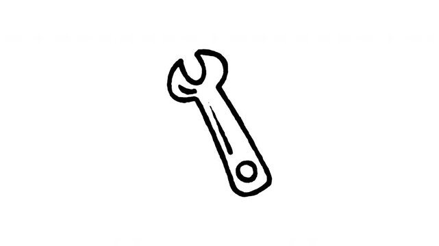 Animated doodle icon of an adjustable spanner wrench tool for plumbing and mechanical repair.