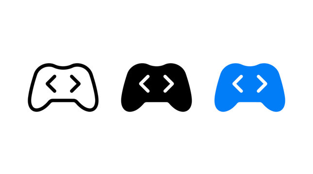 Set of Three Gaming Controller Icons with Code Brackets for Developer Design