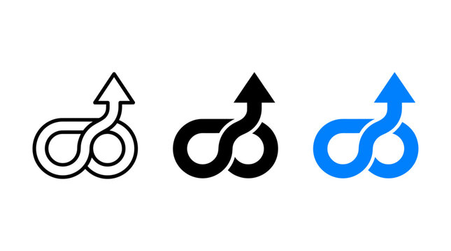 Set of continuous improvement icons with infinity loop and upward pointing