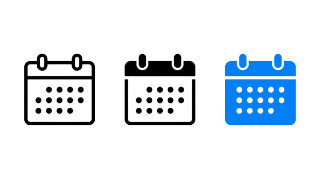 Set of calendar date picker icons in different graphic styles for web design